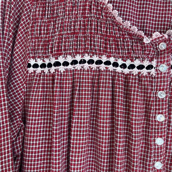 Amanda Stewart Intimates Red Plaid Cotton Cottage Core Flannel Nightgown Large - Picture 7 of 9